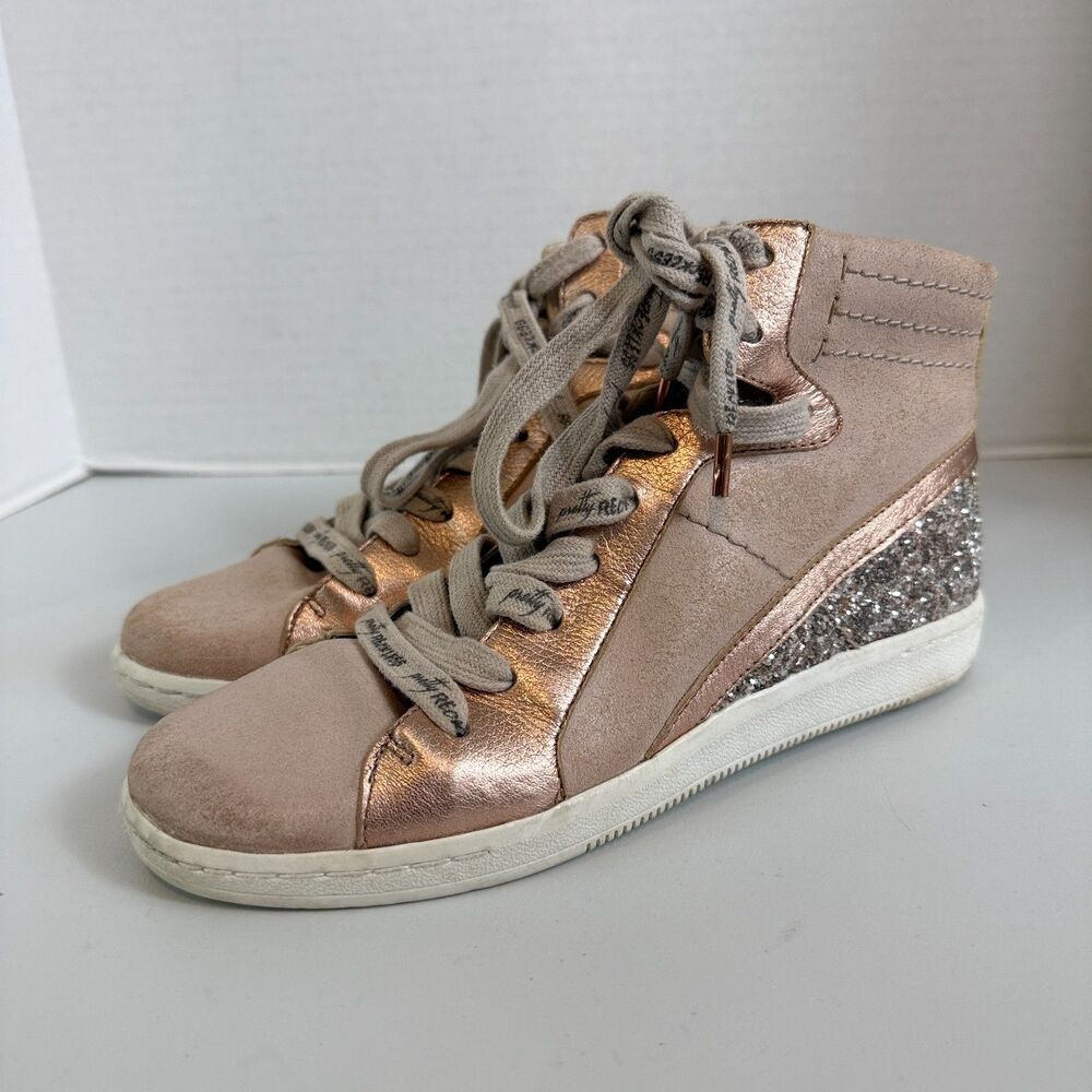 Dolce Vita Natty Pink Leather Glitter Lace-Up High Top Sneakers Shoes Women's 6